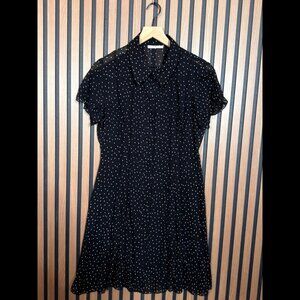 Sandra Darren Dress Small Womens Black Polka Dot Sheer Short Sleeve Fit & Flare